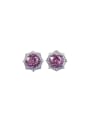 thumb 925 Sterling Silver Cubic Zirconia Red Flower Luxury Stud Earring 0