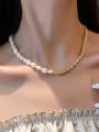 thumb Brass Freshwater Pearl Vintage Asymmetrical  Twists Chain Necklace 1