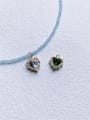 thumb N-DIY-012 Aquamarine Chain Heart Pendant Minimalist Handmade Beaded Necklace 1