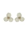 thumb Brass White Flower Earring with CZ 0