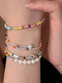 thumb Alloy Imitation Pearl Smiley Dainty Link Bracelet 2