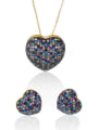 thumb Heart Brass Cubic Zirconia Earring and Necklace Set 0