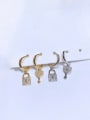 thumb Brass Cubic Zirconia Asymmetrical Locket Key  Trend Huggie Earring 0