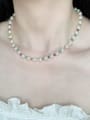 thumb N-STPE-0003 Natural Round Shell Beads Chain Handmade Beaded Necklace 1