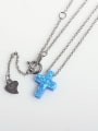 thumb 925 Sterling Silver Synthetic Opal Cross Initials Necklace 2