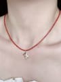 thumb N-DIY-008 Brass Red Garnet Chain Geometric Pendant Bohemia Handmade Beaded Necklace 1