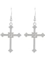 thumb Zinc Alloy Cubic Zirconia White Cross Drop Earring 0