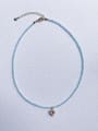 thumb N-DIY-012 Aquamarine Chain Heart Pendant Minimalist Handmade Beaded Necklace 0