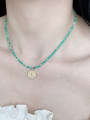 thumb Brass Green Turquoise Chain Heart Pendant Vintage Handmade Beaded Necklace 1