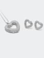 thumb Brass Cubic Zirconia Minimalist Heart  Earring and Necklace Set 2