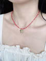 thumb N-DIY-008 Brass Red Turquoise Chain Heart Pendant Bohemia Handmade Beaded Necklace 1
