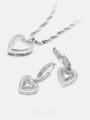 thumb Brass Cubic Zirconia Minimalist Heart  Earring and Necklace Set 1