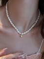 thumb Freshwater Pearl with Heart metal gold Necklace 1