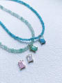 thumb N-DIY-0027 Natural  Gemstone Crystal Bead Chain Multi Color Geometric Pendant Handmade Beaded Necklace 0
