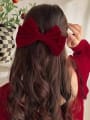 thumb Exquisite  velvet Bow Pearl Hair Clip/New Year Red 1