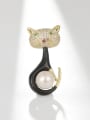 thumb Brass Freshwater Pearl Cat Dainty Brooch 0