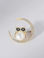 thumb Brass Cubic Zirconia Owl Vintage Moon  Brooch 0