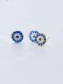 thumb 925 Sterling Silver Cubic Zirconia Blue Round Dainty Stud Earring 2