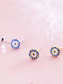 thumb 925 Sterling Silver Cubic Zirconia Blue Round Dainty Stud Earring 0