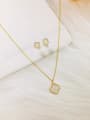 thumb Dainty Clover Brass Shell White Earring and Necklace Set 0