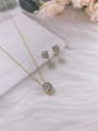 thumb Luxury Round Brass Cubic Zirconia White Earring and Necklace Set 2