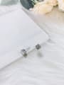 thumb 925 Sterling Silver Cubic Zirconia White Round Dainty Stud Earring 1