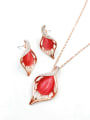thumb Trend Leaf Zinc Alloy Cats Eye Red Earring and Necklace Set 0