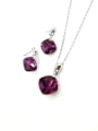 thumb Minimalist Square Zinc Alloy Glass Stone Purple Earring and Necklace Set 0