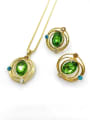 thumb Trend Irregular Zinc Alloy Glass Stone Green Earring and Necklace Set 0