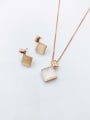 thumb Zinc Alloy Minimalist Square Cats Eye White Earring and Necklace Set 1