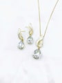 thumb Dainty Water Drop Zinc Alloy Glass Stone Champagne Enamel Earring and Necklace Set 3