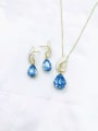 thumb Dainty Water Drop Zinc Alloy Glass Stone Champagne Enamel Earring and Necklace Set 1