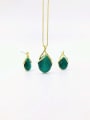 thumb Zinc Alloy Trend Water Drop Cats Eye White Earring and Necklace Set 1
