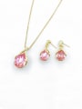 thumb Zinc Alloy Trend Water Drop Glass Stone Gold Earring and Necklace Set 2