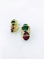 thumb Brass Glass Stone Multi Color Oval Luxury Clip Earring 1