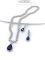 thumb Classic Water Drop Brass Cubic Zirconia Blue Earring and Necklace Set 0