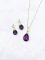 thumb Minimalist Water Drop Zinc Alloy Glass Stone Red Earring and Necklace Set 1