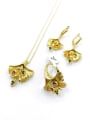 thumb Trend Leaf Zinc Alloy Rhinestone Multi Color Earring Ring and Necklace Set 0