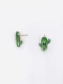 thumb Zinc Alloy Glass Stone Green Enamel Cactus Cute Stud Earring 0