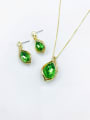 thumb Zinc Alloy Trend Irregular Glass Stone Green Earring and Necklace Set 0