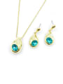 thumb Zinc Alloy Dainty Water Drop Glass Stone Blue Earring and Necklace Set 0