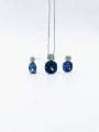 thumb Classic Square Zinc Alloy Glass Stone Blue Earring and Necklace Set 1