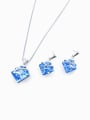 thumb Zinc Alloy Trend Square Glass Stone White Earring and Necklace Set 1