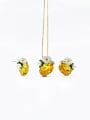 thumb Zinc Alloy Dainty Oval Glass Stone Yellow Enamel Earring and Necklace Set 0