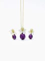 thumb Dainty Flower Zinc Alloy Glass Stone Purple Enamel Earring and Necklace Set 0