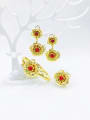 thumb Zinc Alloy Trend Flower Bead Red Ring Earring And Bracelet Set 0