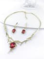 thumb Trend Irregular Brass Glass Stone Red Earring and Necklace Set 0