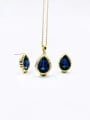 thumb Zinc Alloy Minimalist Water Drop Glass Stone Purple Earring and Necklace Set 0