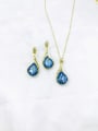 thumb Trend Water Drop Zinc Alloy Glass Stone Blue Enamel Earring and Necklace Set 3