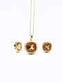thumb Zinc Alloy Minimalist Square Glass Stone Brown Earring and Necklace Set 0